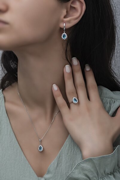 CHIC TOUCH Aqua Marin Taşlı Gümüş Set