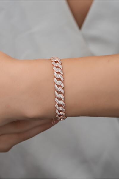 Nereze 925 Ayar Gümüş Beyaz Taşlı Rose Gurmet Bileklik