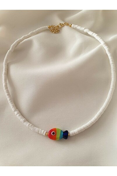 Karlay Cam Balıklı Beyaz Fimo Kolye