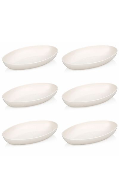 Melkan Home Medium Size Boat Plastic Plate 6 Pieces of Cream