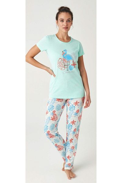Mod Collection Women's Mint Flamingo Combed Cotton Pajama Set