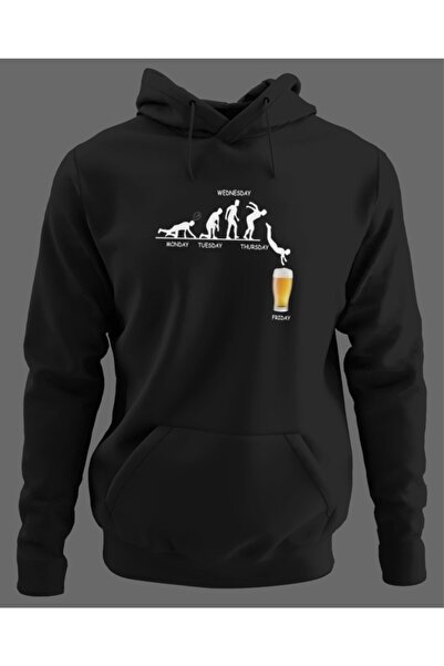 Beer Days Digital Baskılı 3 Iplik Şardonlu (içi Pamuklu) Siyah Hoodie Sweatshirt Kapüşonlu