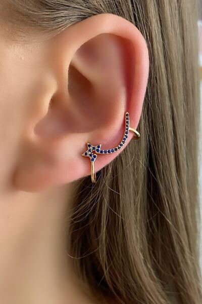 Artikel Gold Color Navy Blue Zircon Stone Star Cartilage Earrings
