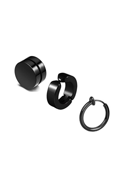 TakıConcept 3 Adet Set Deliksiz Sıkıştırmalı Mıknatıslı Küpe Siyah