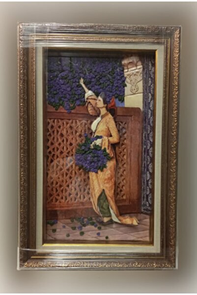 PUDİMARKET SANAT ATÖLYESİ Çiçek Toplayan Kadın Temalı 3d Kağıt Rölyef Tablo