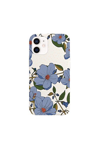 shoptocase Iphone 12 Lansman Mor Çiçekler Desenli Telefon Kılıfı