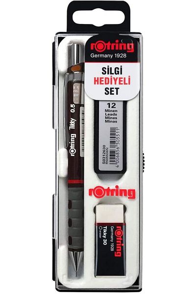 Rotring Tikky 0.7 mm Mechanical Pencil - 2B Nib and Medium Eraser Set, Burgundy