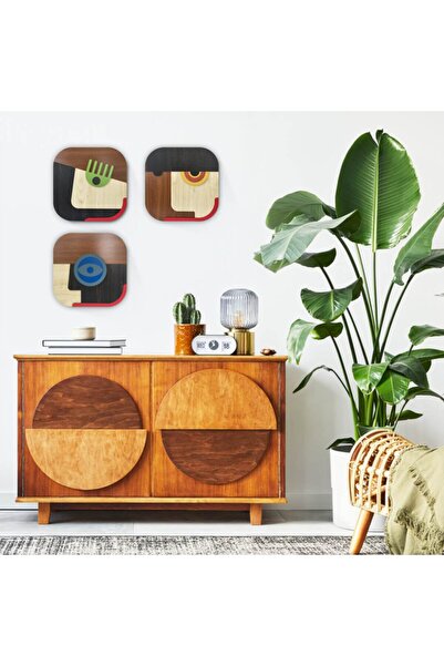 Amorf Design Ahşap Maske Duvar Dekoru 3'lü Set