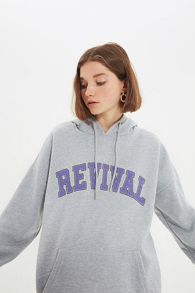 Trendyol Collection Šedá uniSex overSex mikina s kapucí – fleecová/teplá TMNAW22SW1462