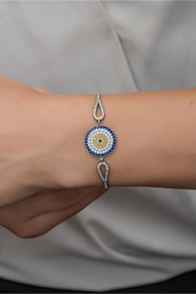 Nereze 925 Ayar Gümüş Kelepçe Model Nazar Model Bileklik