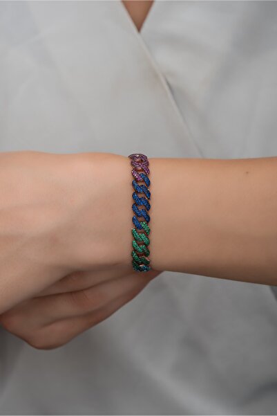 Nereze 925 Ayar Gümüş Mix Taşlı Rose Gurmet Bileklik