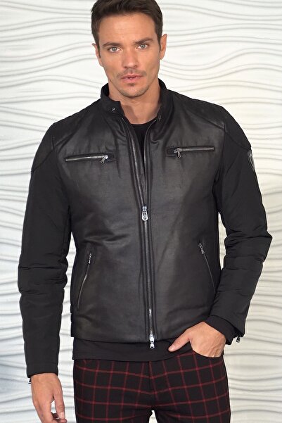 Mondo Deri Görünümlü Siyah Hafif Mont