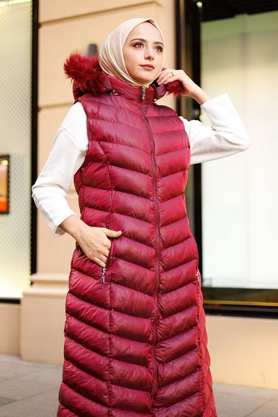 benguen 1701 Long Collar Fur Padded Vest