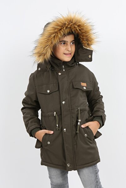B&T Palton pentru băiat, kaki, detașabil, cu glugă, din pânză Oxford