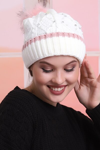 Deafox Cream Colored Folded Stone Detail Beret