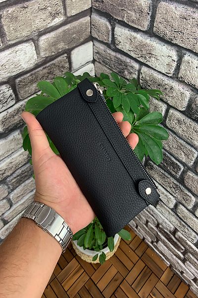 GUARD Black Matte Double Zippered Leather Women's Wallet with Phone Compartment