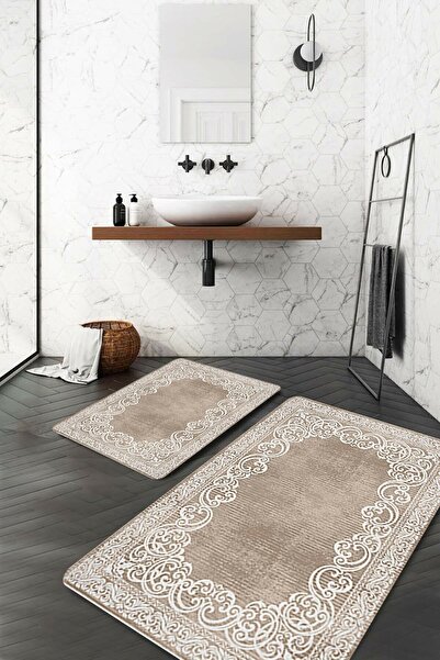 Resmiro Klasik Motif Kahve Banyo Paspası