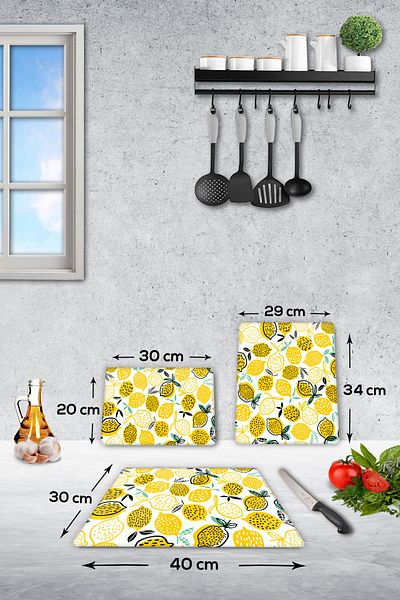 Decorita مجموعة من 3 قطع ليمون أصفر| لوح تقطيع الزجاج - لوح تقطيع الزجاج