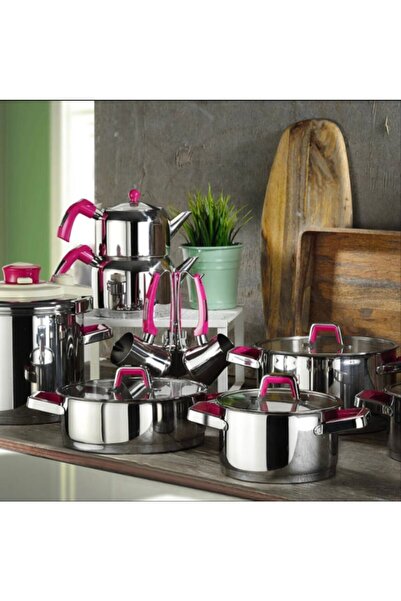 Kütahya Porselen Silindir 18 Prç Çelik Çeyiz Seti Fuşya