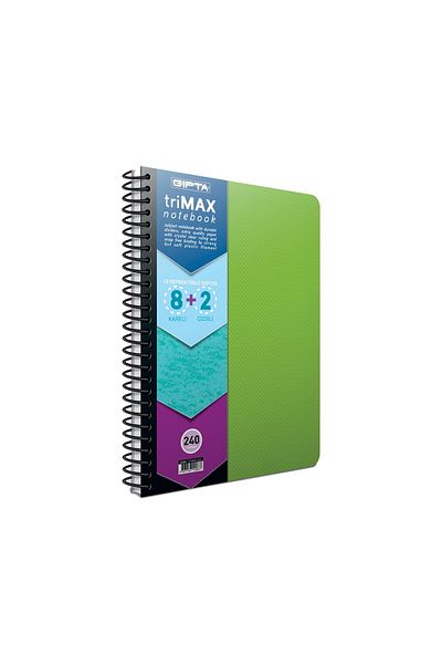 Gıpta Trimax A4 200 Sheets 8+2 Plastic Cover Spiral Compartment Notebook (2405) Green
