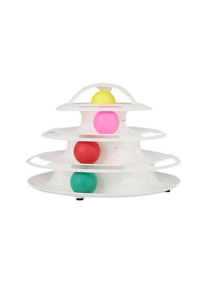Glipet Tower Of Tracks 4 Layers Furry Round Cat Toy 24 X 13 Cm White