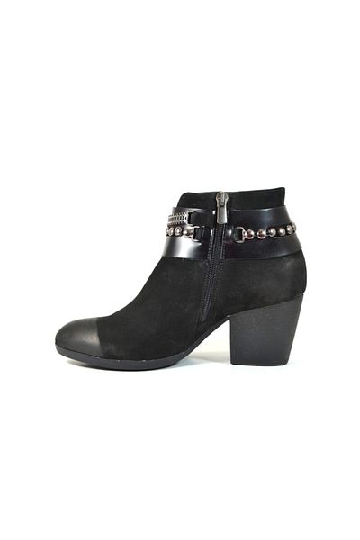 Beety 1634 Genuine Leather Nubuck Black Chain Thick Heel Women's Boots