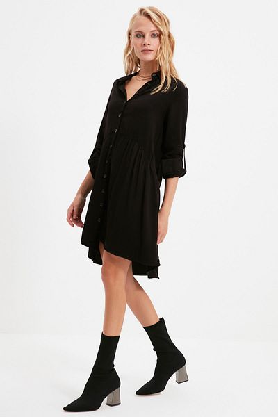 Trendyol Collection Φόρεμα μαύρο πουκάμισο TWOSS19ST0085