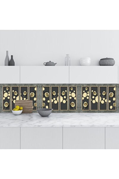 StickerArt Mutfak Tezgah Arası Folyo Fayans Kaplama Folyosu 3d Golden Flower Bordür Motif 60x200 Cm