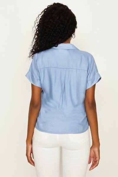 Select Moda Γυναικείο πουκάμισο μπλε με μπροστινή τσέπη