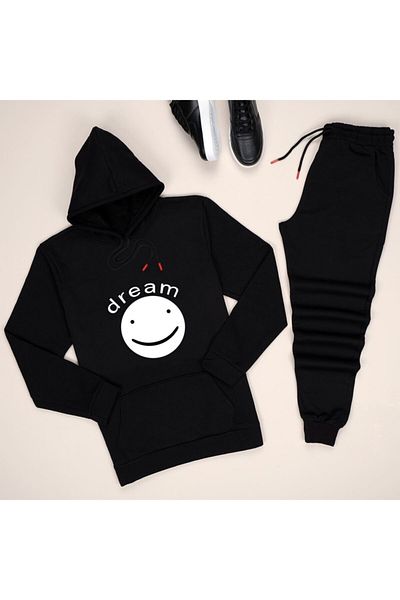 öz taha Black Feather Esh Plain Black Tracksuit Set
