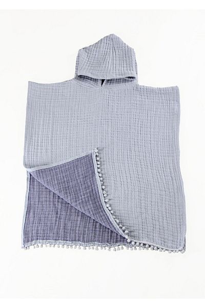 Lucy and Home 4 Layer Muslin Blue Children's Pompom Poncho 60x60