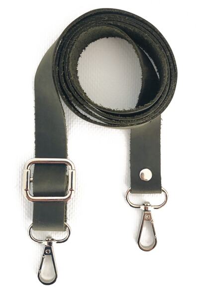 alfa tasarım atölyesi Hakiki Deri Çanta Sapı Gümüş (120 Cm) - Crazy Haki Rengi