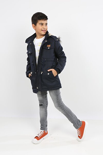 B&T Dečački kaput od oksford tkanine u tamnoplavoj boji sa skidivom kapuljačom