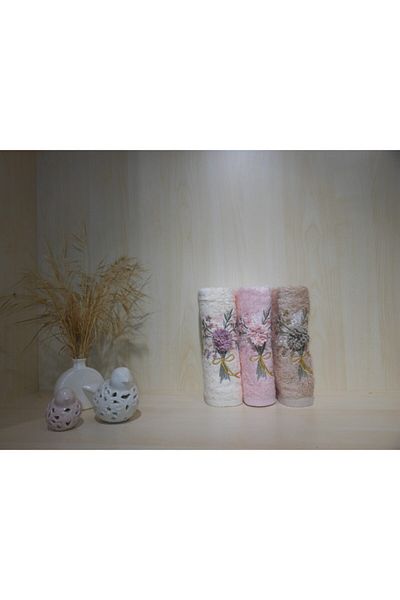 Onur Home Collection Πετσέτα χεριών μπαμπού 50x90 - 3 τεμάχια κεντημένα χειροποίητα