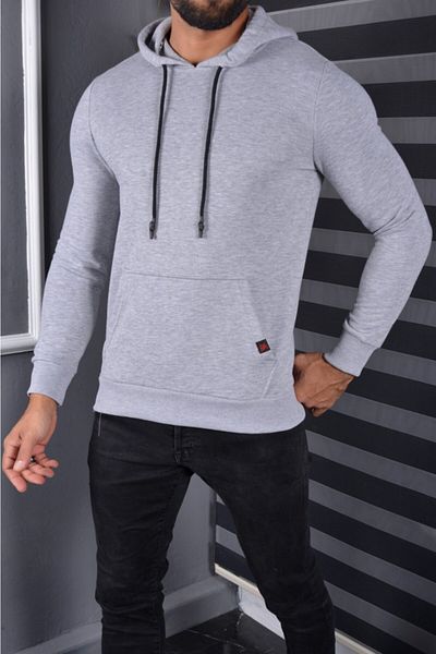 Tanzanit Men's Gray Hooded Unzippered Kangaroo Pocket Quality and Stylish Sweatshirt Autumn Winter