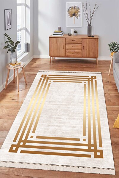 Modern home Çerçeve Tasarım Püskül Detaylı Dijital Baskı Salon Halısı Yıkanab...