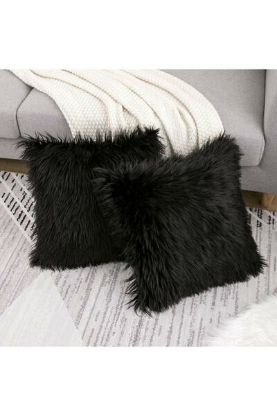LadiesHome Siyah Peluş Kırlent Kılıfı 1.sınıf Kumaş