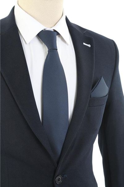 Brianze Navy Blue and White Dotted Pattern Handkerchief Tie