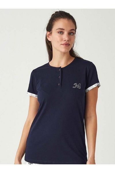 Mod Collection Navy Blue Floral Combed Cotton Pajama Set