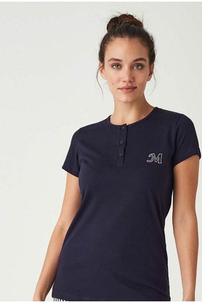 Mod Collection طقم بيجامة نسائي مخطط باللون الأزرق الداكن