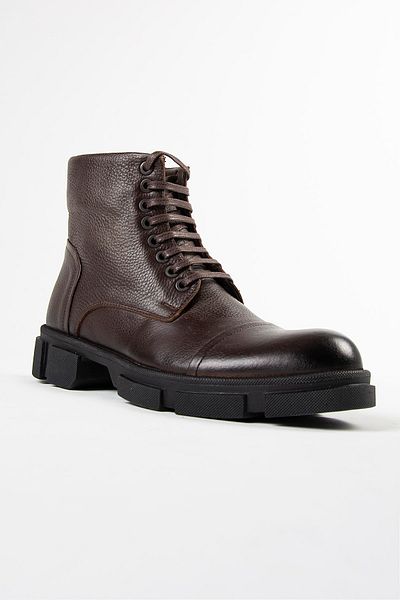 Terapi Men Men's Brown Leather Thick Soled Zippered Boots