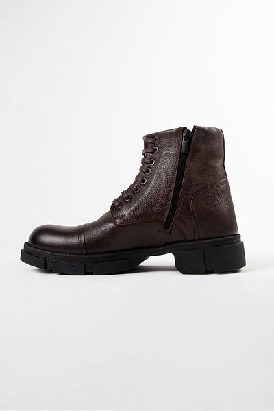 Terapi Men Men's Brown Leather Thick Soled Zippered Boots