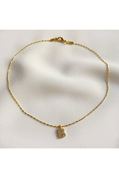 Okkostore Kadın Gold Rengi Taşlı Harf Detaylı Choker Kolye