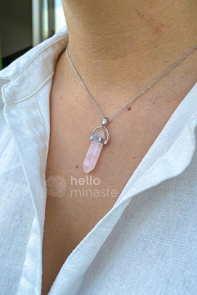 Hello Minaste Pink Quartz Stone Chainless Column Pendant