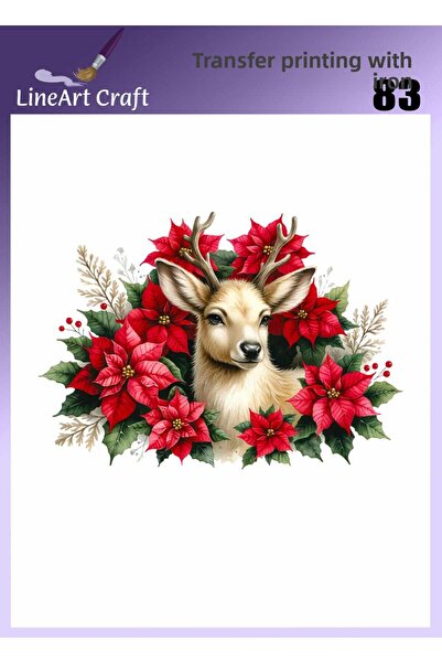 LİNEART طباعة نقل حراري بنمط غزال السنة الجديدة ونقل الأقمشة رقم: KMŞ83-18x20 سم