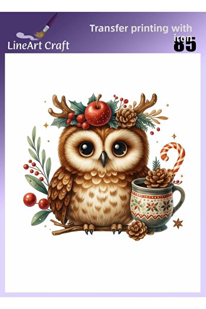 LİNEART Christmas Themed Owl Patterned Iron-On Transfer Printing & Fabric Tra...