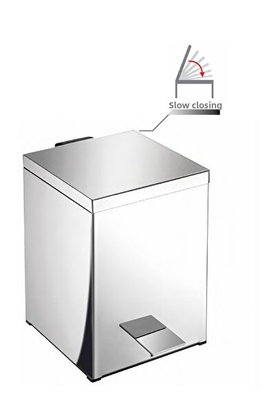 Sanco Trash Can, Pedal Operated, Square, Soft, 5Lt - Polished Stainless Steel