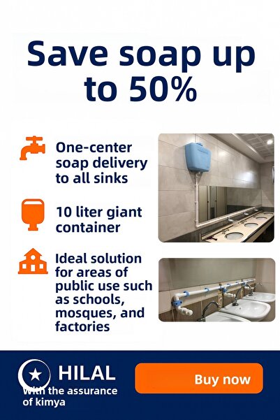 hilal kimya 10 Lt 5 Tap Push Button Liquid Soap Dispenser with Central Tank – for School, Mosque and Bulk Use