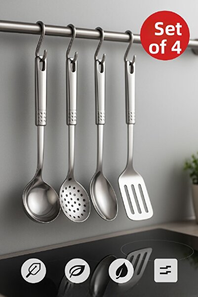 Open Home Concept 4-Piece Stainless Steel Kitchen Serving Set - Ladle, Coland...