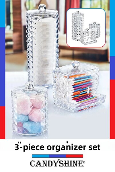 CandyShine مجموعة منظم مكياج Diamond Premium مكونة من 3 قطع، مجموعة منظم مستح...